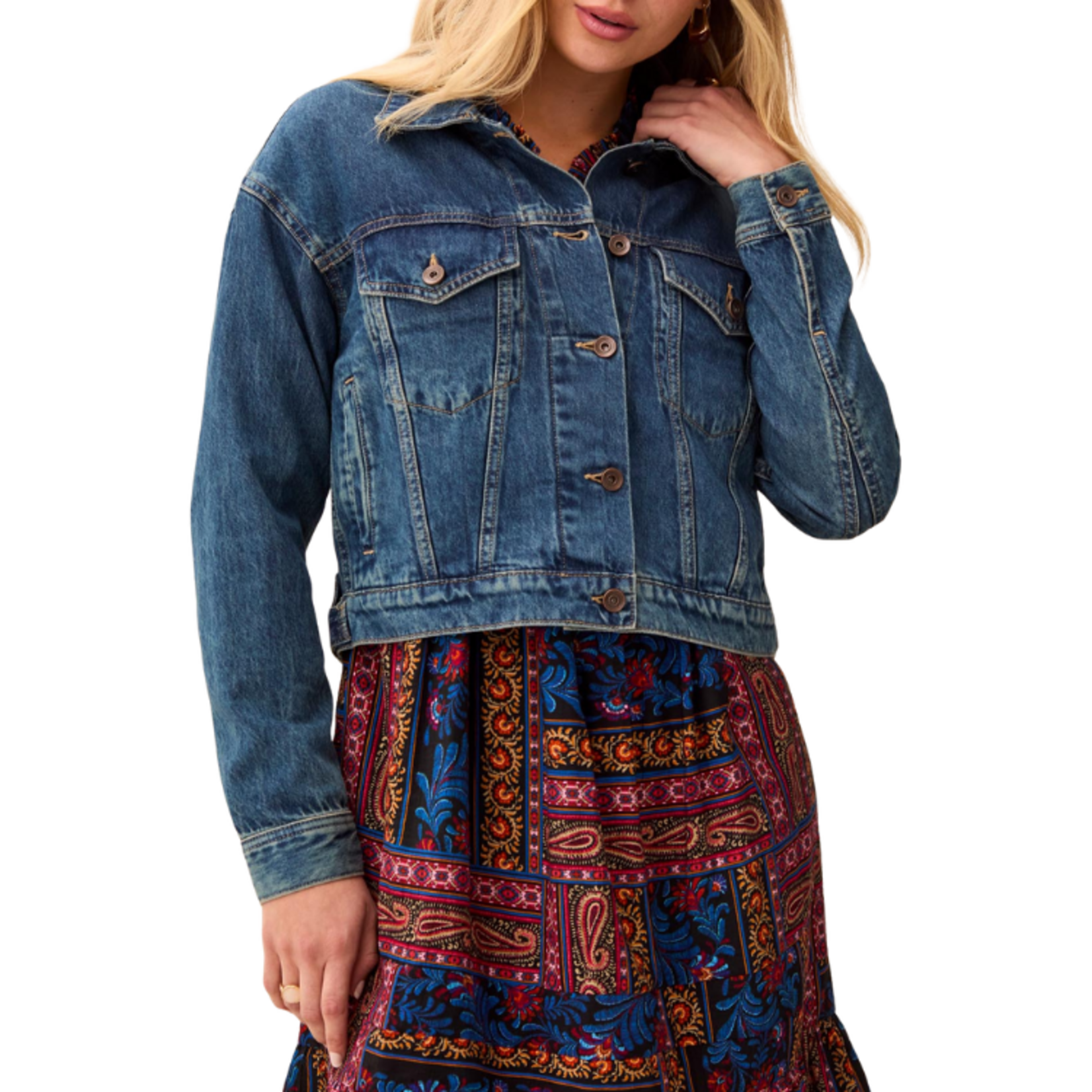 Tribal Tribal - Casual Denim Jacket w/ Back Pleats