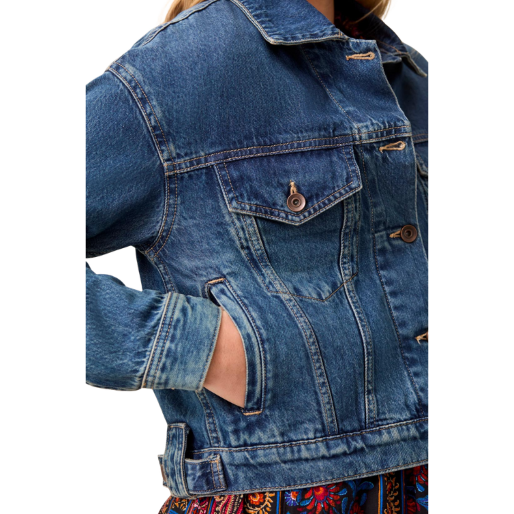 Tribal Tribal - Casual Denim Jacket w/ Back Pleats