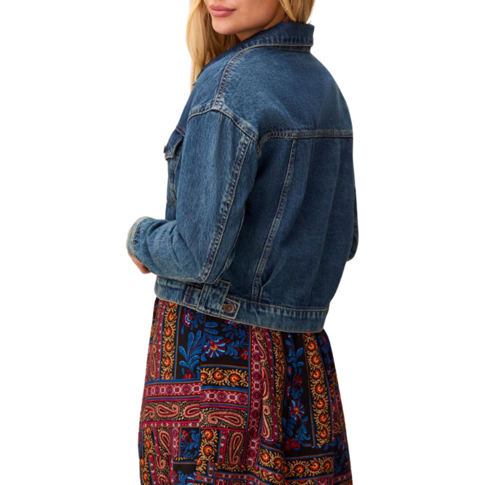 Tribal Tribal - Casual Denim Jacket w/ Back Pleats