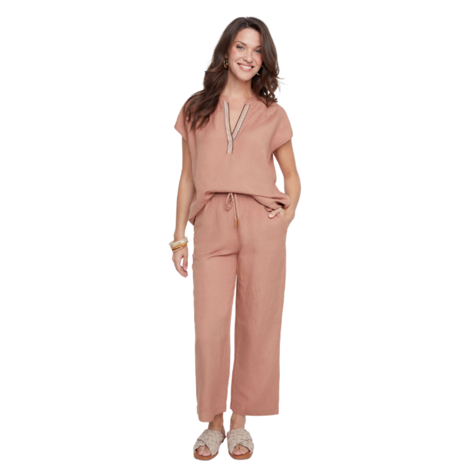 Renuar Renuar - Wide Leg Pull-On Cropped Pant with Drawstring Waist