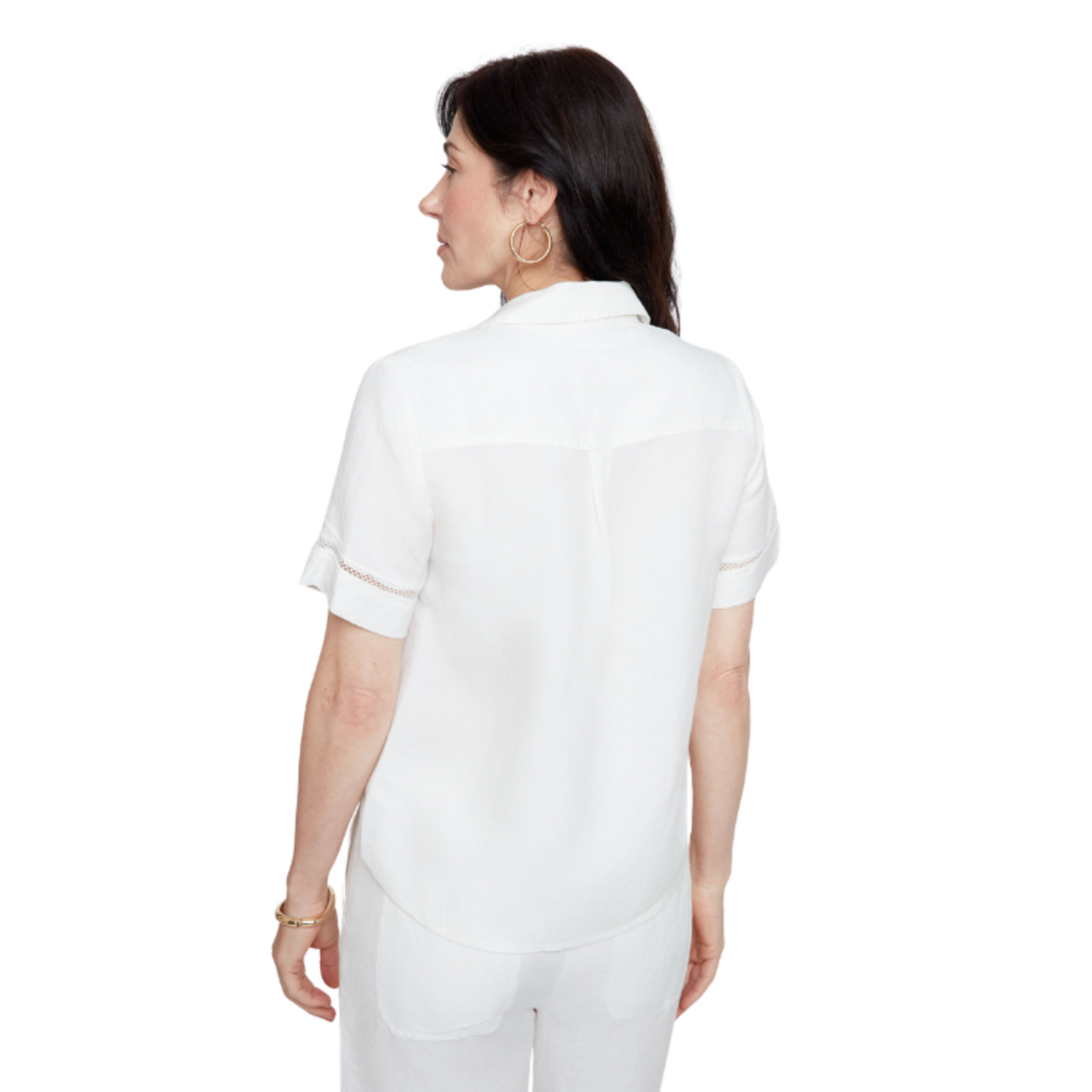 Renuar Renuar - Button-Front Blouse with Embroidered Cutout Sleeves