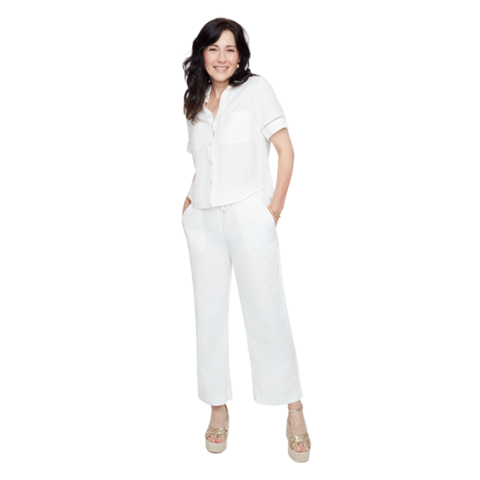 Renuar Renuar - Button-Front Blouse with Embroidered Cutout Sleeves