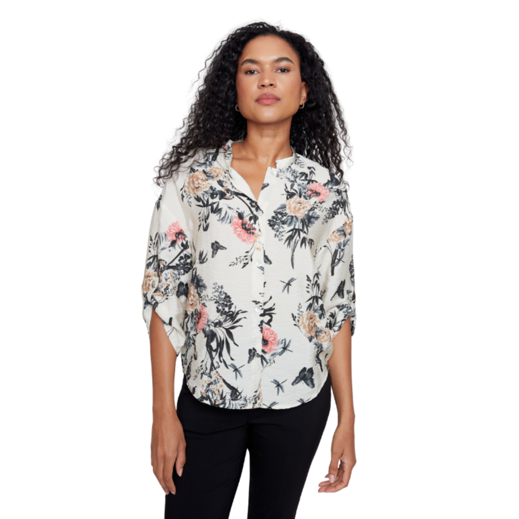 Renuar Renuar - Vintage Botanical Tie-Front Woven Blouse