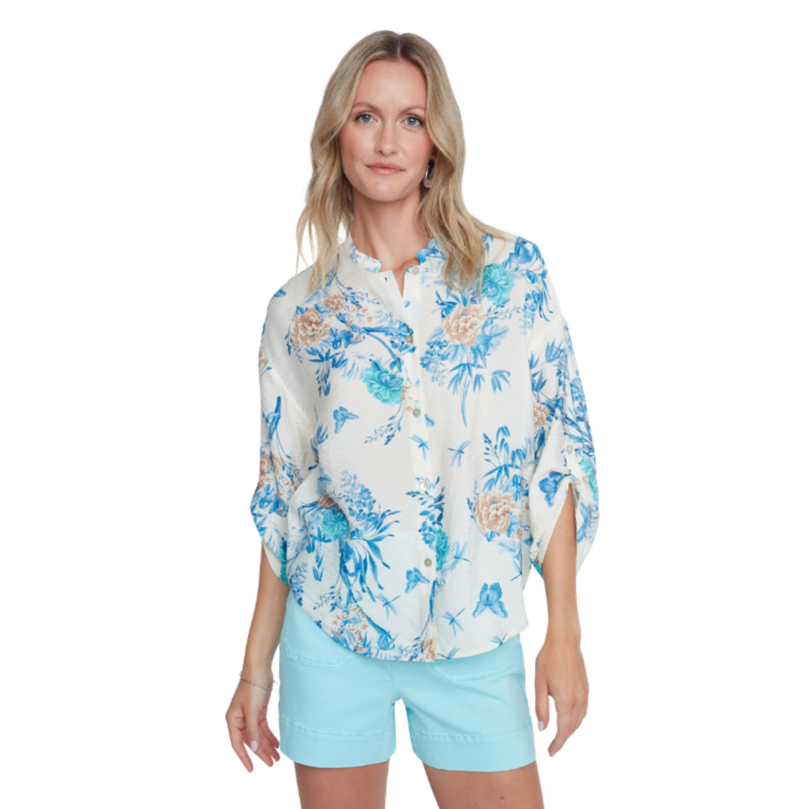 Renuar Renuar - Vintage Botanical Tie-Front Woven Blouse