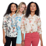 Renuar Vintage Botanical Tie-Front Woven Blouse