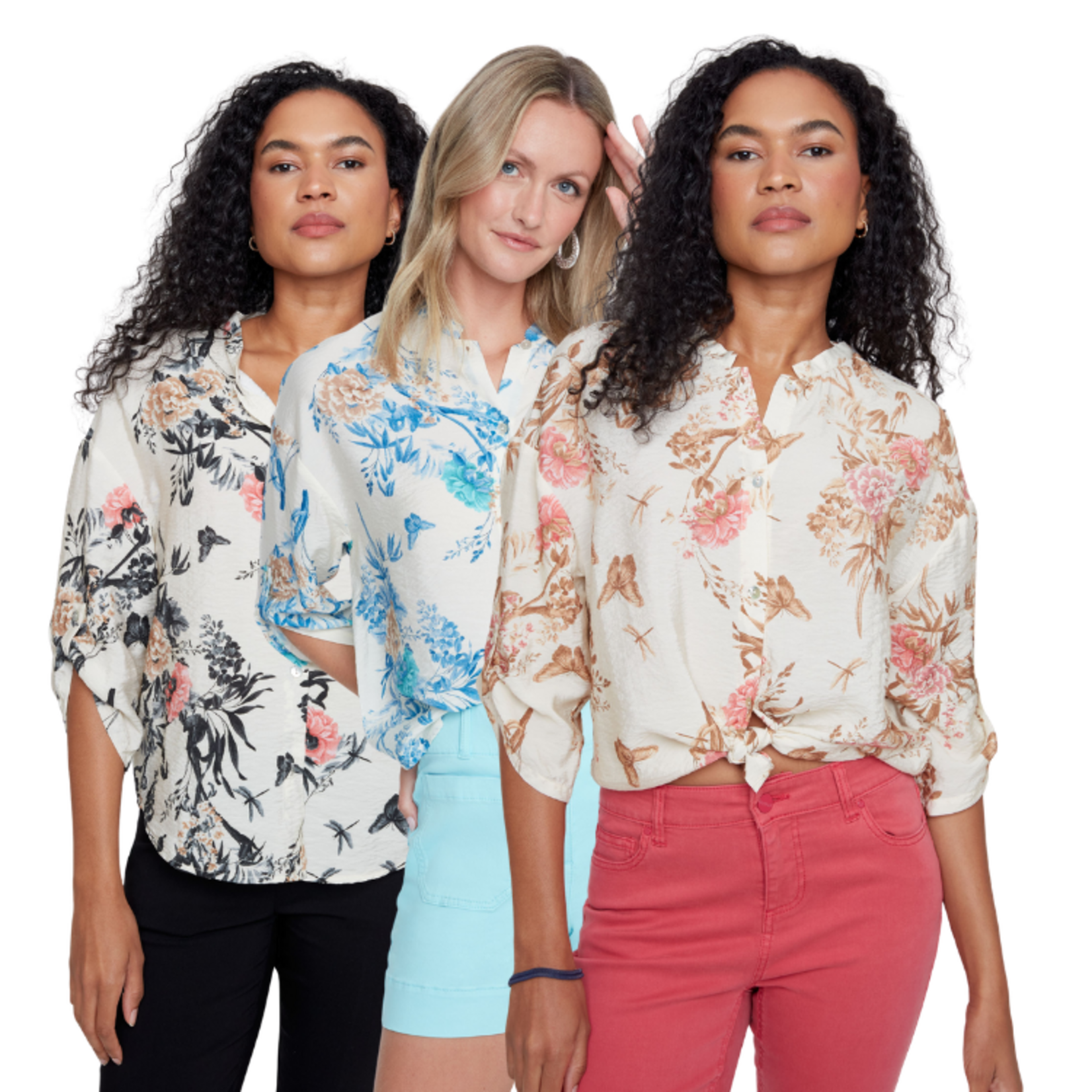 Renuar Renuar - Vintage Botanical Tie-Front Woven Blouse