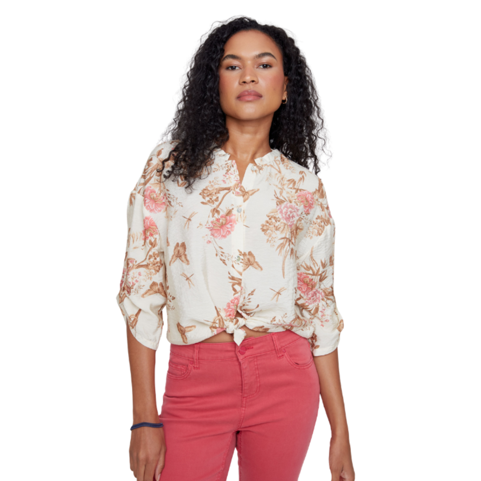 Renuar Renuar - Vintage Botanical Tie-Front Woven Blouse