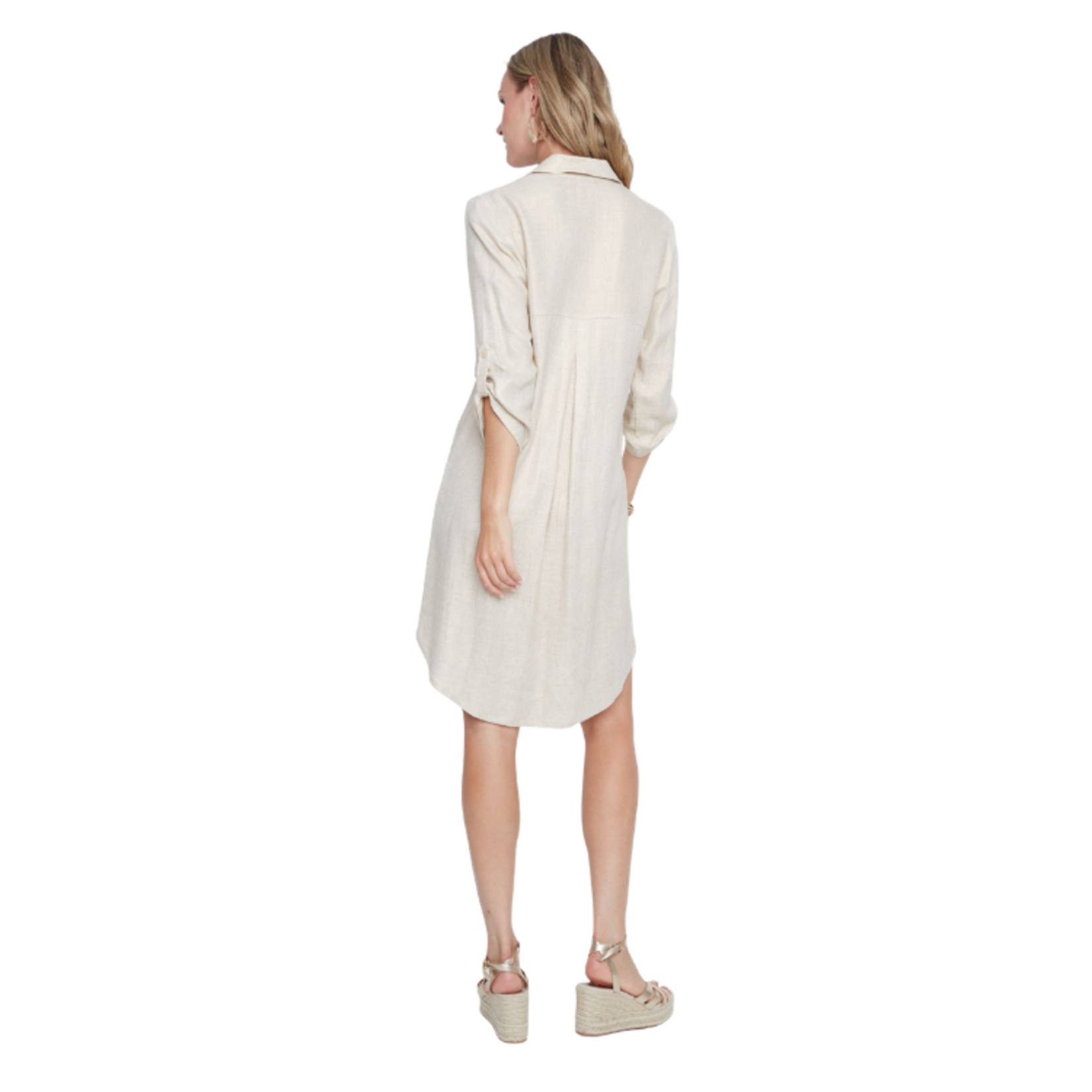Renuar Renuar - Natural Linen Roll Sleeve Shirt Dress