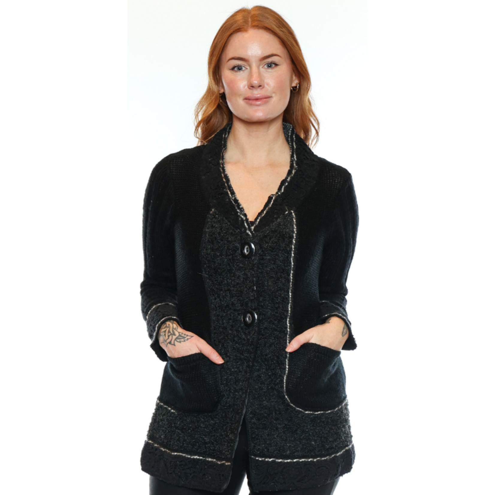 Papa Fashions Papa Fashions - Textured Knit Button Cardigan
