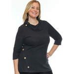Papa Fashions Button Detail Cowl Neck Top