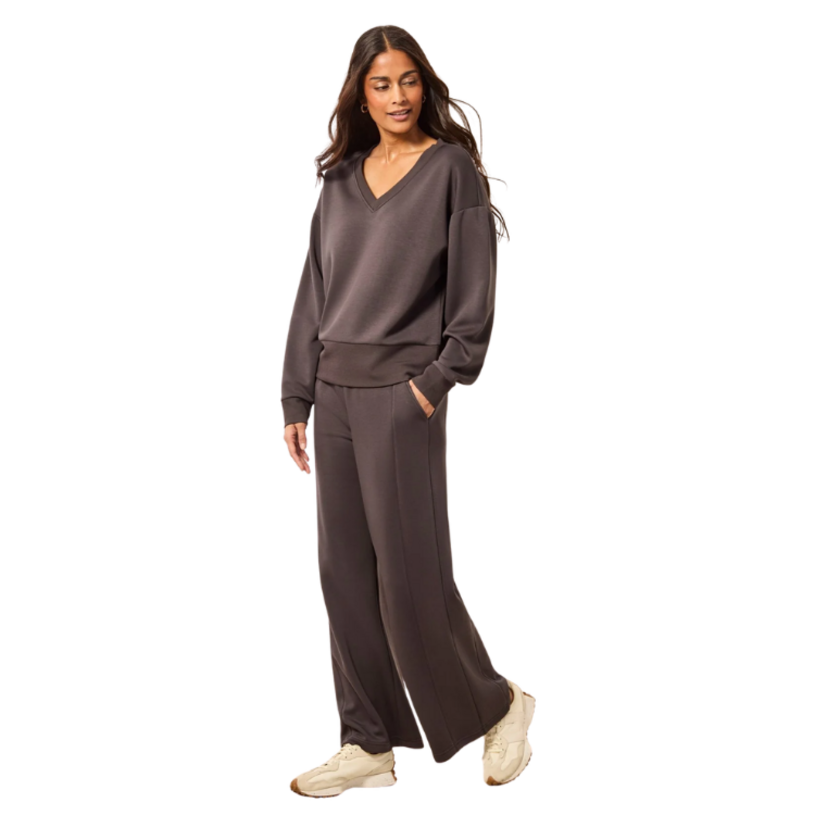 Tribal Tribal - Techno Lux V-Neck Drop Shoulder Pullover