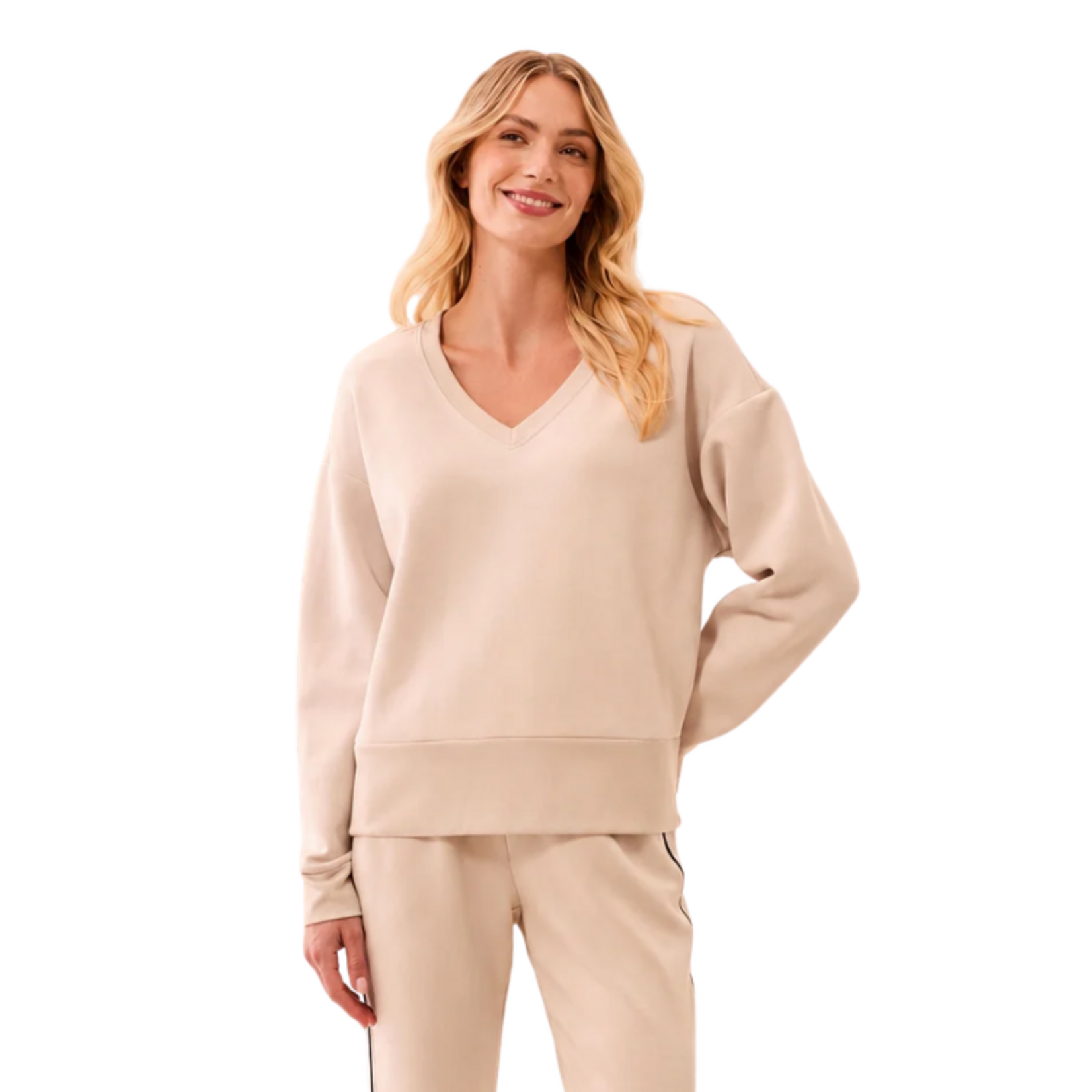 Tribal Tribal - Techno Lux V-Neck Drop Shoulder Pullover