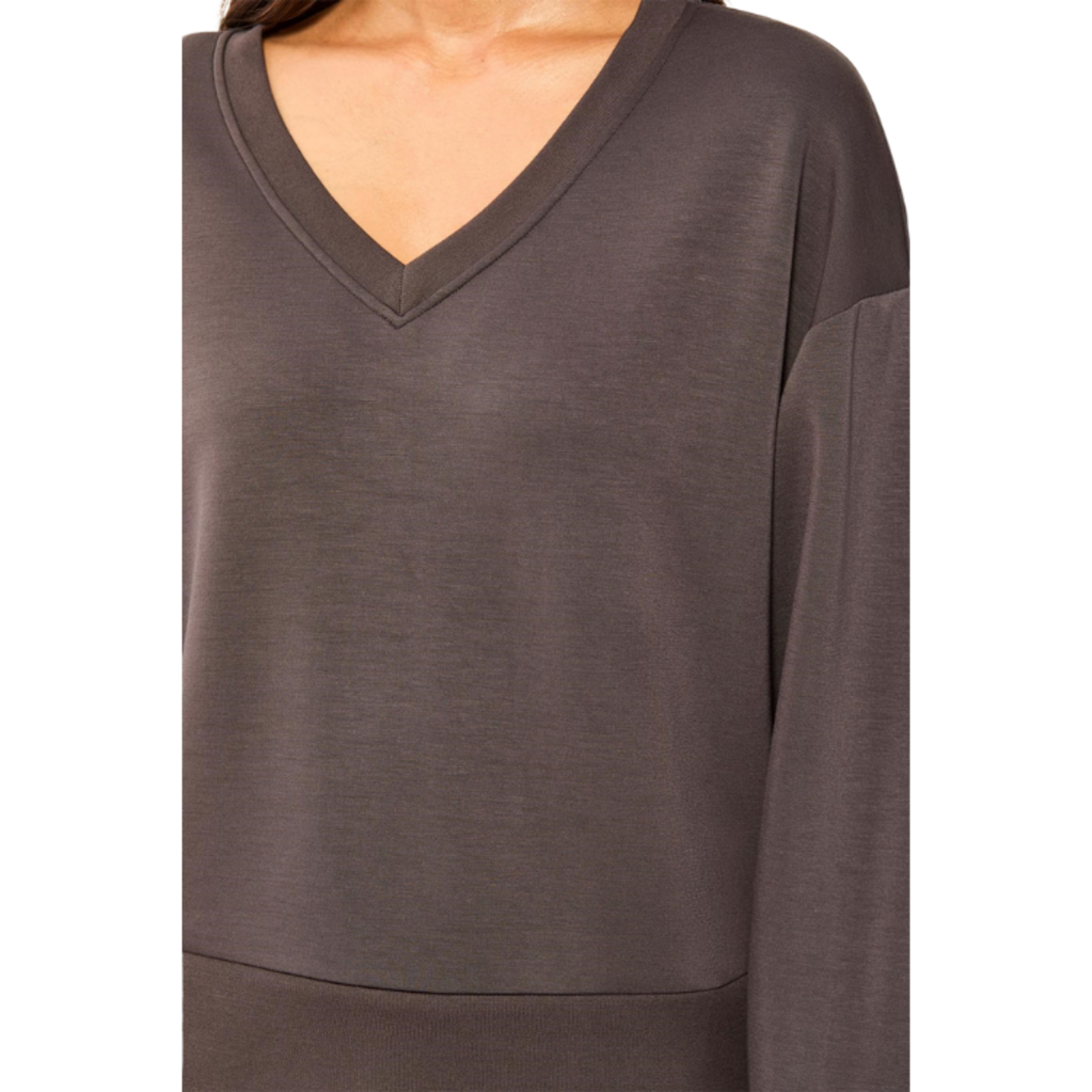 Tribal Tribal - Techno Lux V-Neck Drop Shoulder Pullover