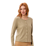 Tribal Soft Textured Crew Neck Button-Front Long Sleeve Knit Top
