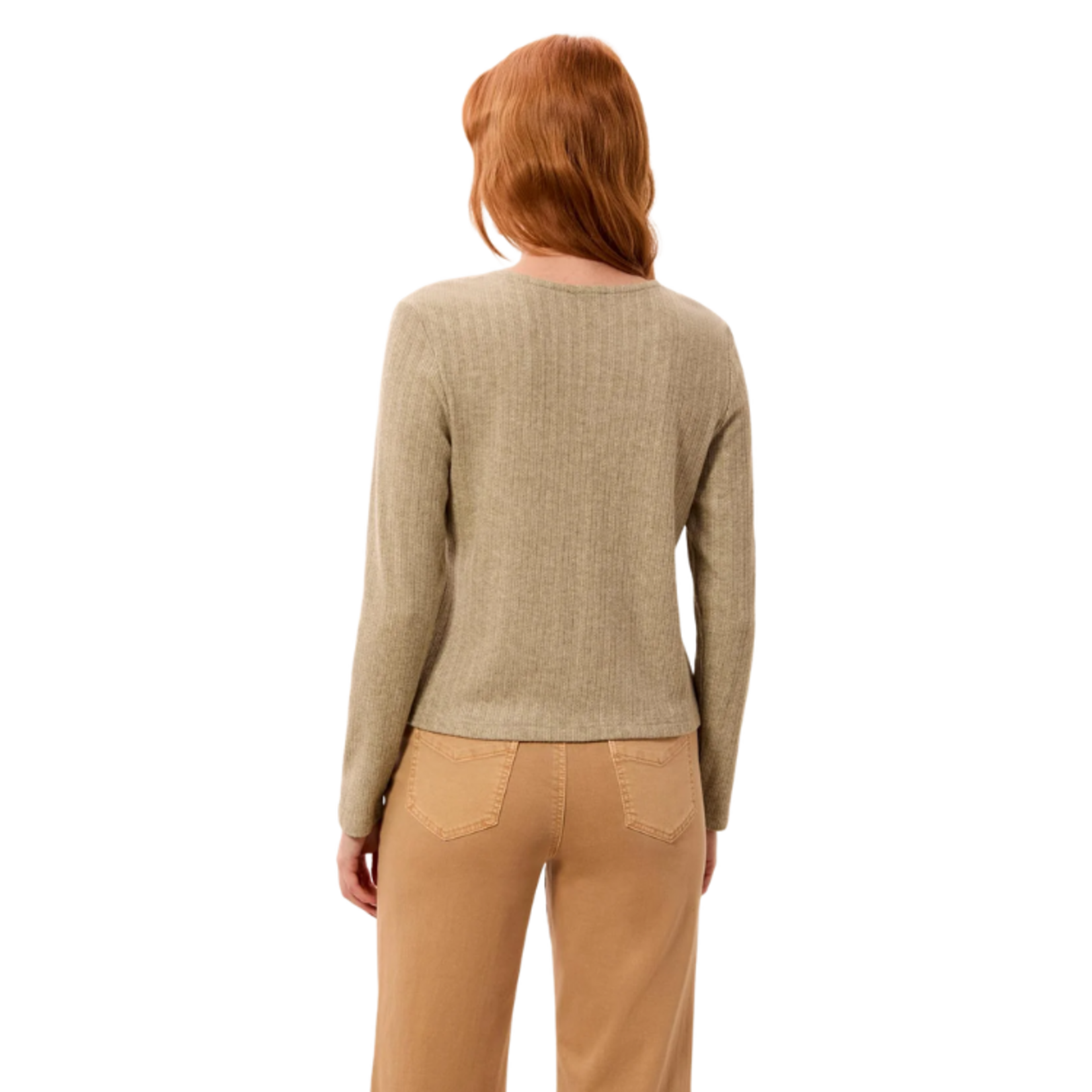 Tribal Tribal - Soft Textured Crew Neck Button-Front Long Sleeve Knit Top