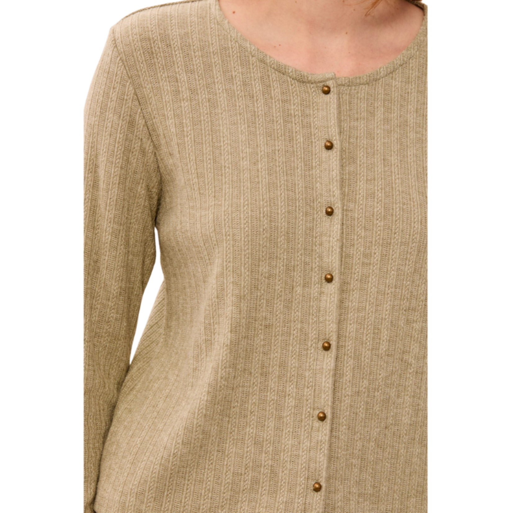 Tribal Tribal - Soft Textured Crew Neck Button-Front Long Sleeve Knit Top