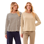 Tribal Lightweight Striped Crewneck Long Sleeve Knit Top