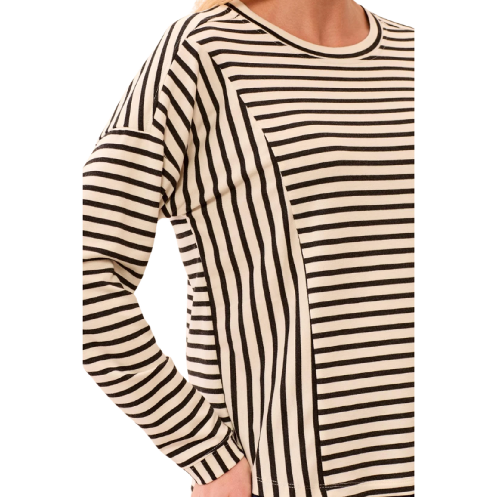 Tribal Tribal - Lightweight Striped Crewneck Long Sleeve Knit Top