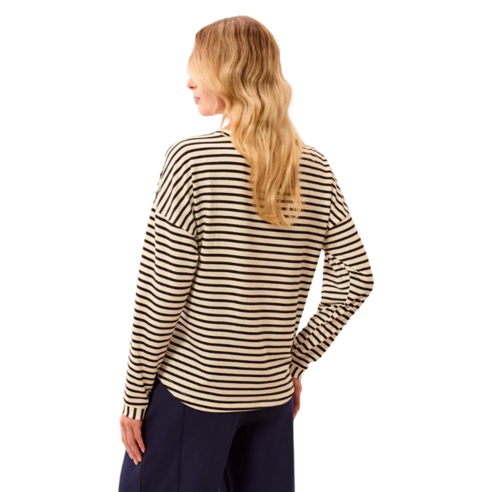 Tribal Tribal - Lightweight Striped Crewneck Long Sleeve Knit Top