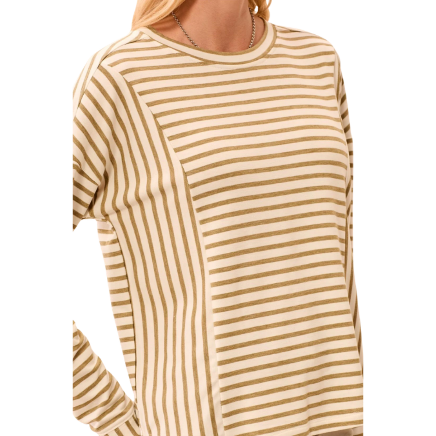 Tribal Tribal - Lightweight Striped Crewneck Long Sleeve Knit Top