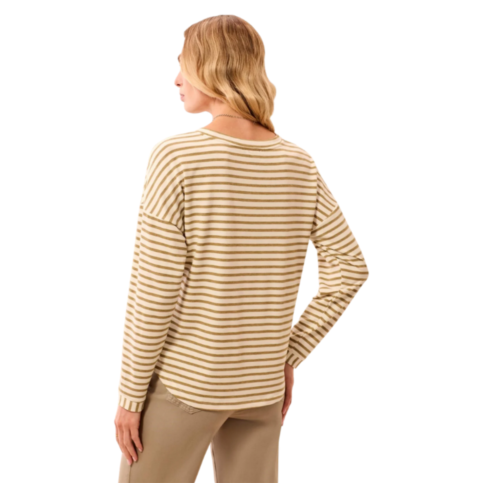 Tribal Tribal - Lightweight Striped Crewneck Long Sleeve Knit Top