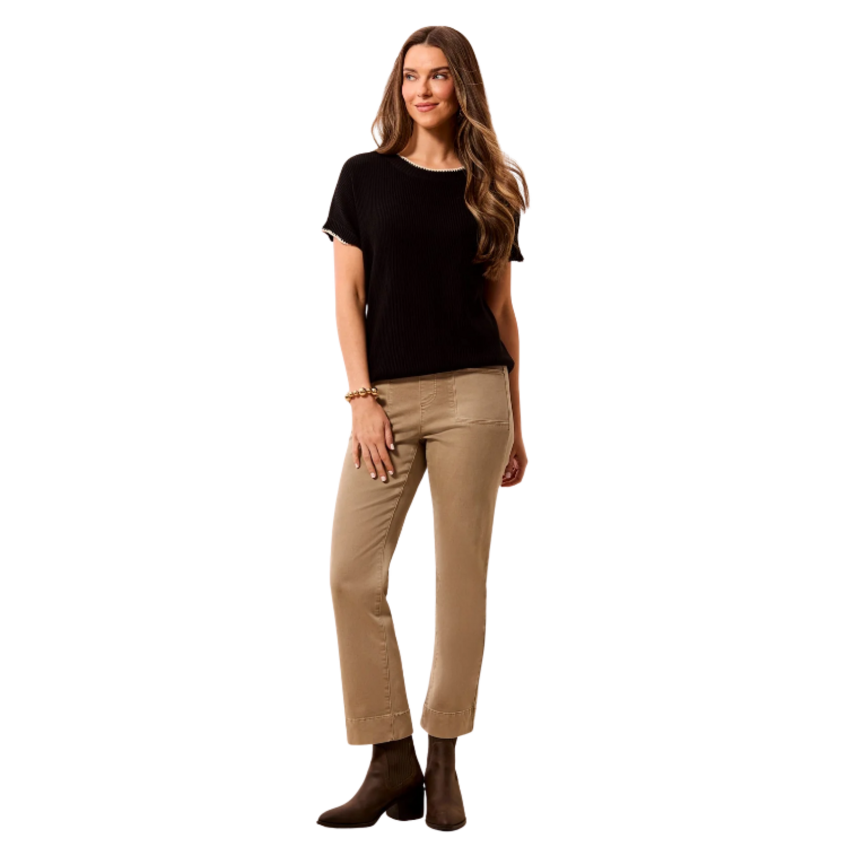 Tribal Tribal - Soft Cotton Blend Cap Sleeve Top w/ Top Stitch