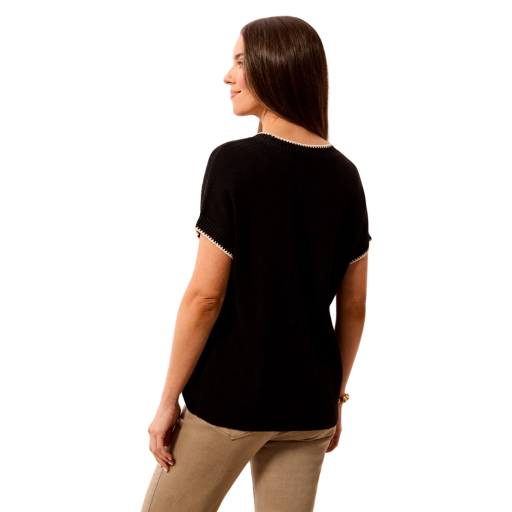 Tribal Tribal - Soft Cotton Blend Cap Sleeve Top w/ Top Stitch