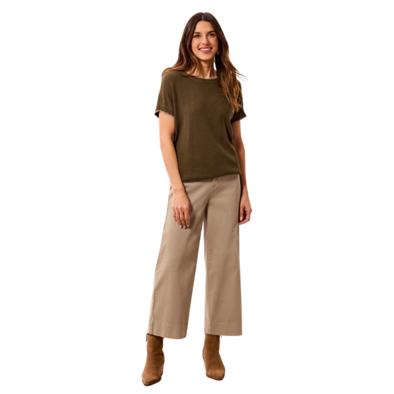 Tribal Tribal - Soft Cotton Blend Cap Sleeve Top w/ Top Stitch