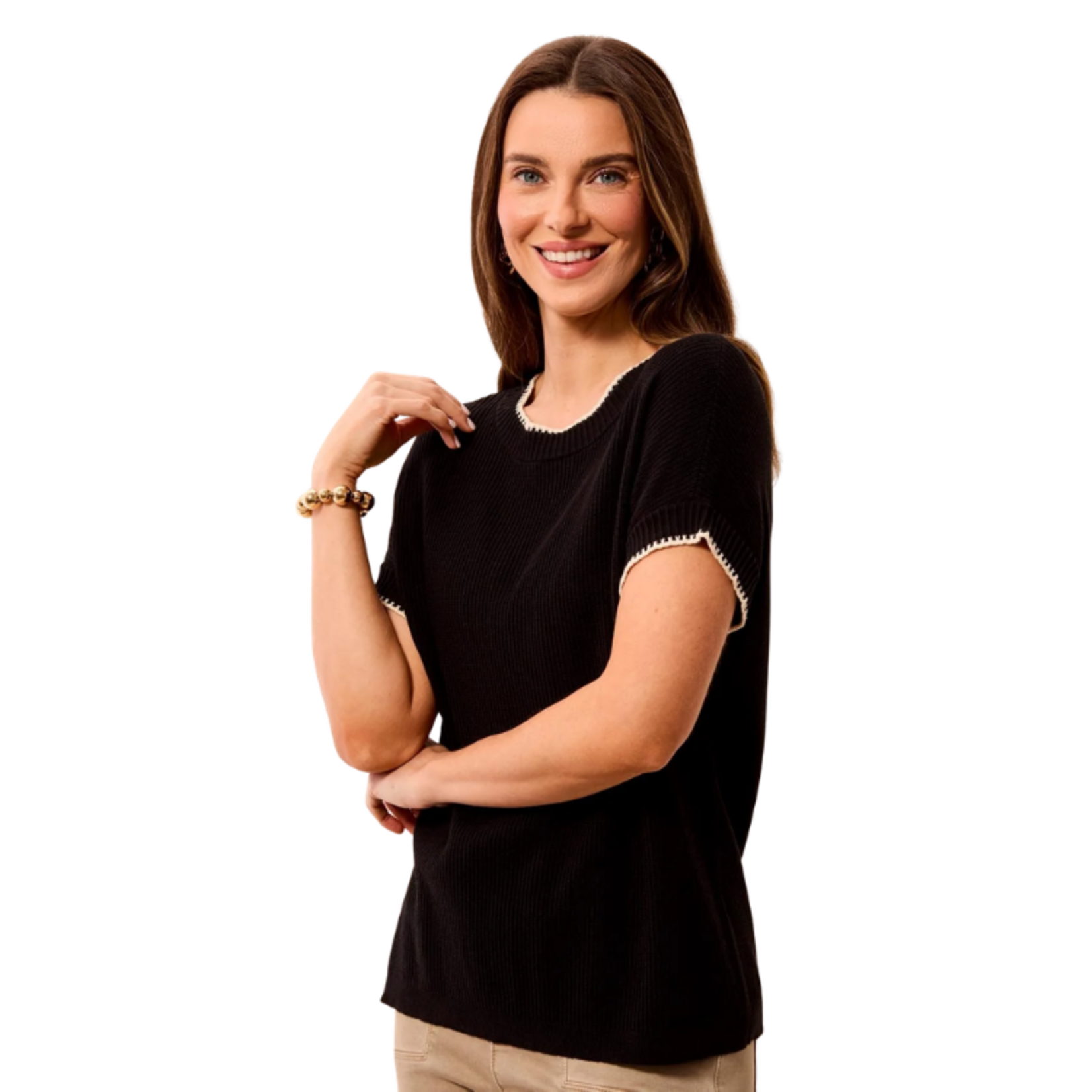 Tribal Tribal - Soft Cotton Blend Cap Sleeve Top w/ Top Stitch