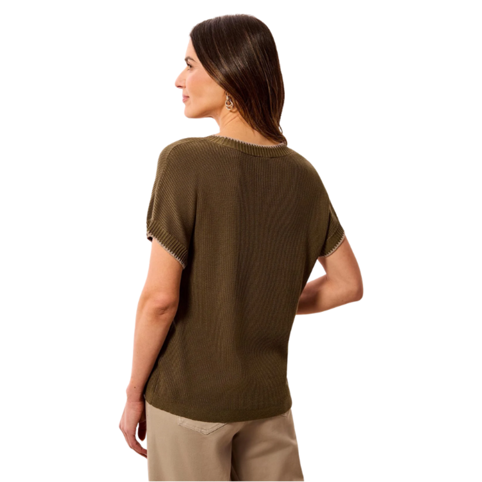 Tribal Tribal - Soft Cotton Blend Cap Sleeve Top w/ Top Stitch