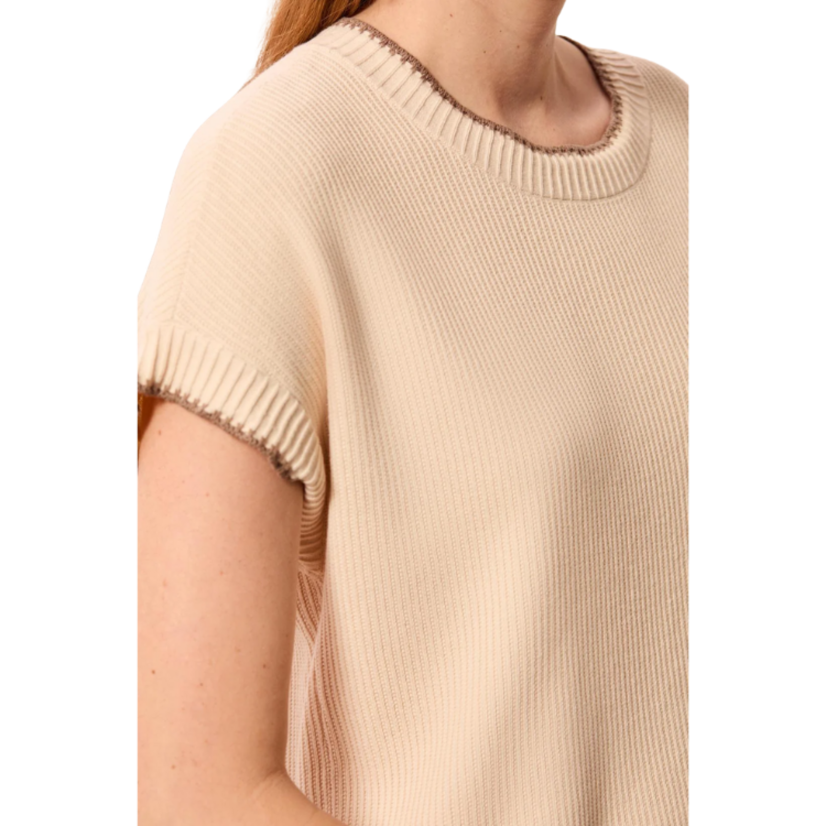 Tribal Tribal - Soft Cotton Blend Cap Sleeve Top w/ Top Stitch