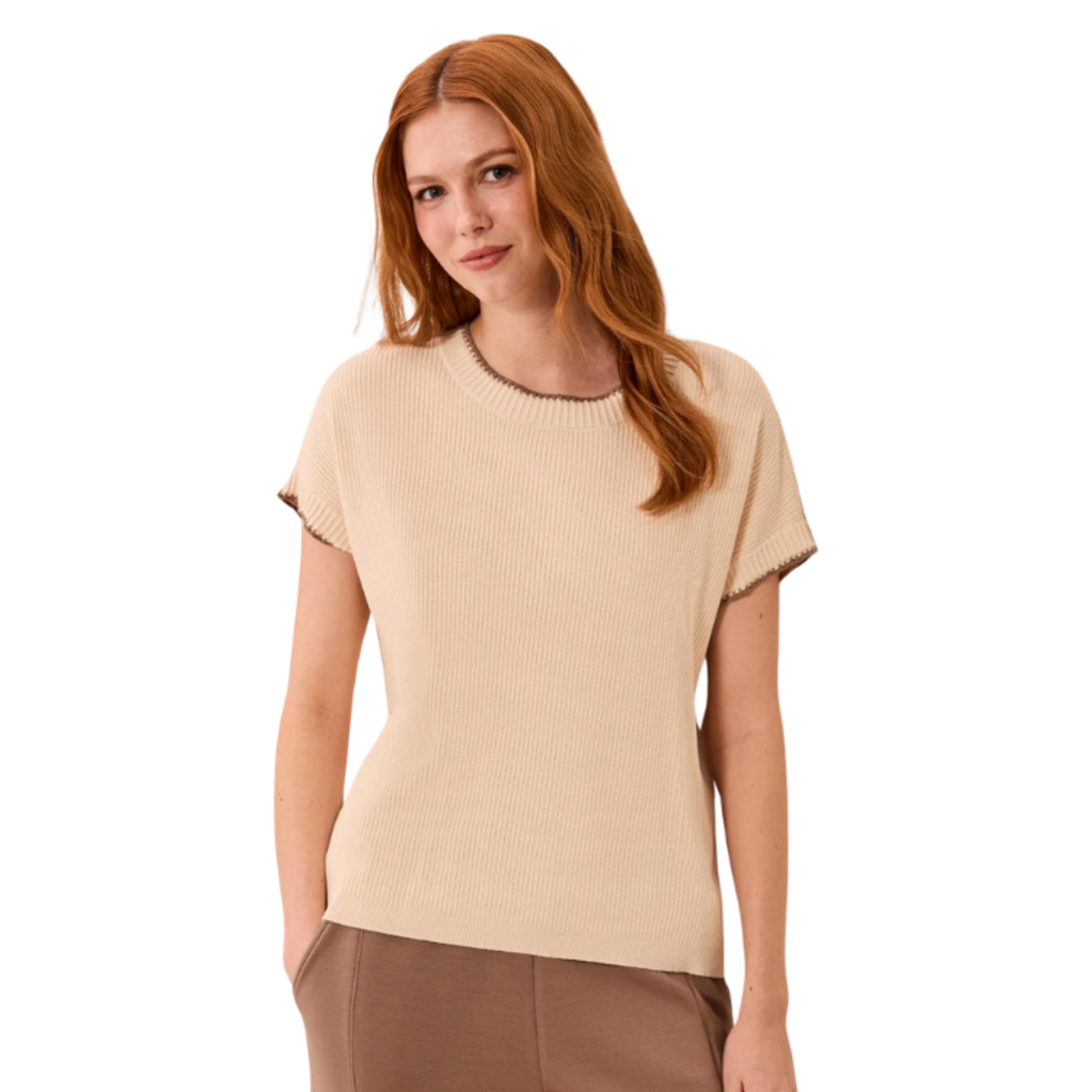 Tribal Tribal - Soft Cotton Blend Cap Sleeve Top w/ Top Stitch