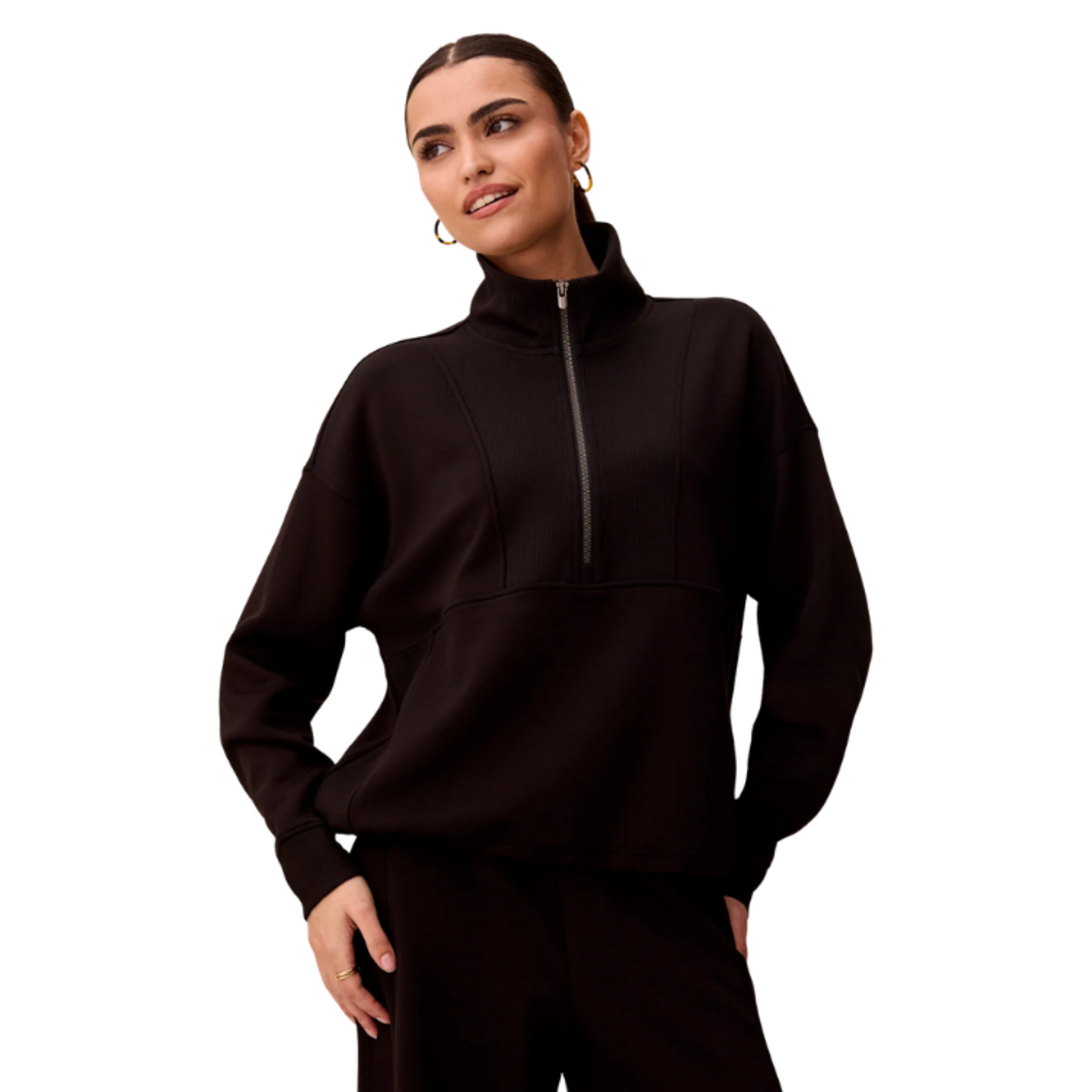 Tribal Tribal - Techno Lux Quarter-Zip Funnel Neck Pullover