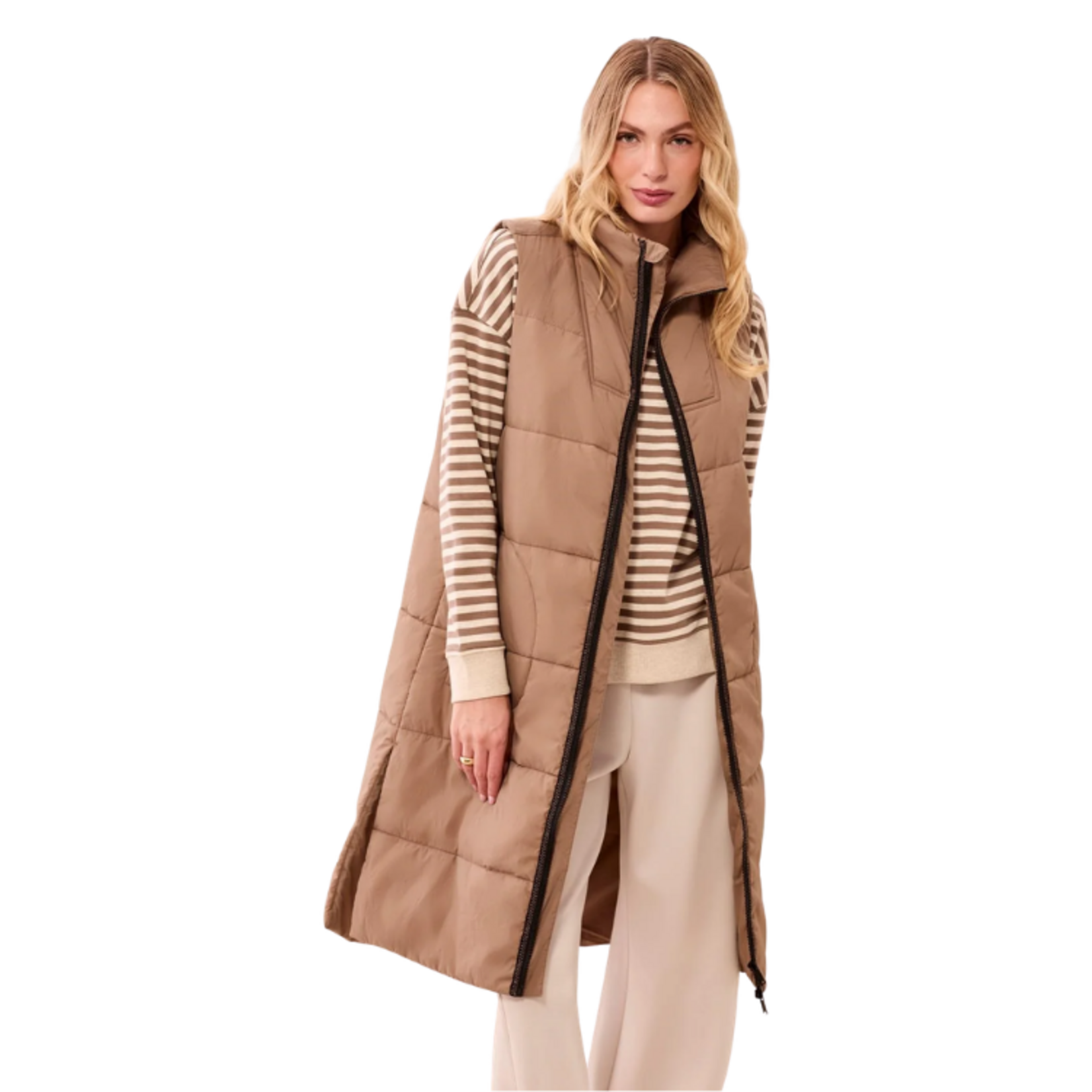 Tribal Tribal - Long Zip-Front Quilted Vest