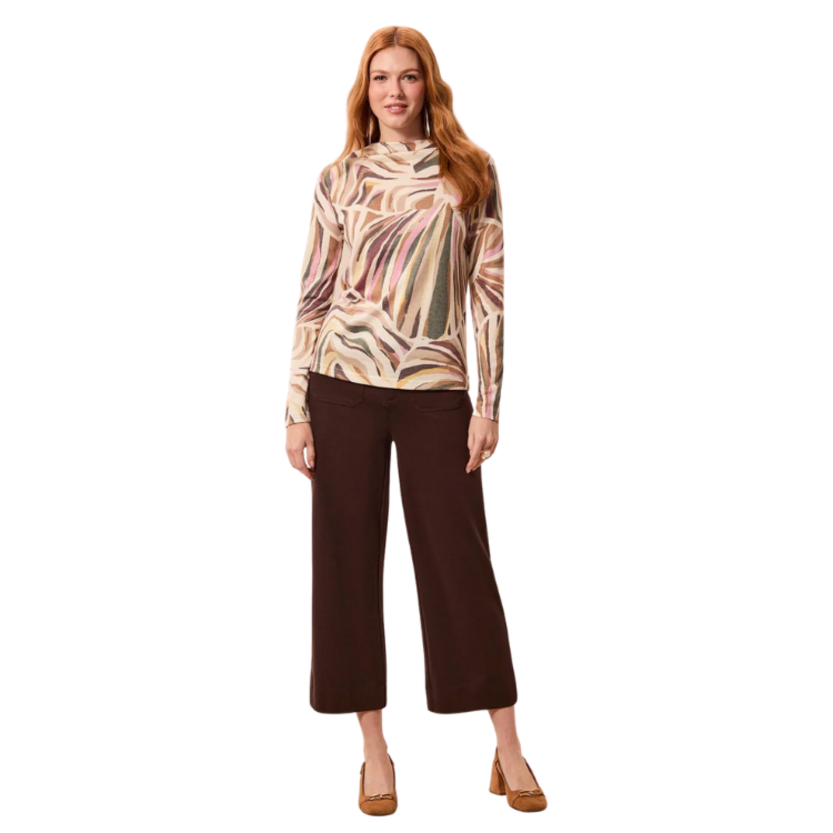Tribal Tribal - Soft Knit Funnel Neck Long Sleeve Top