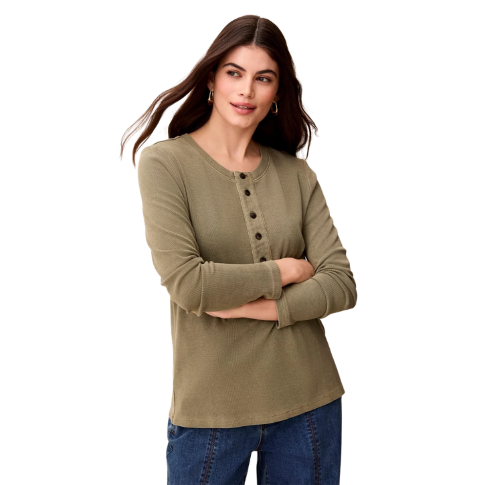 Tribal Tribal - Special Wash Long Sleeve Buttoned Henley Top