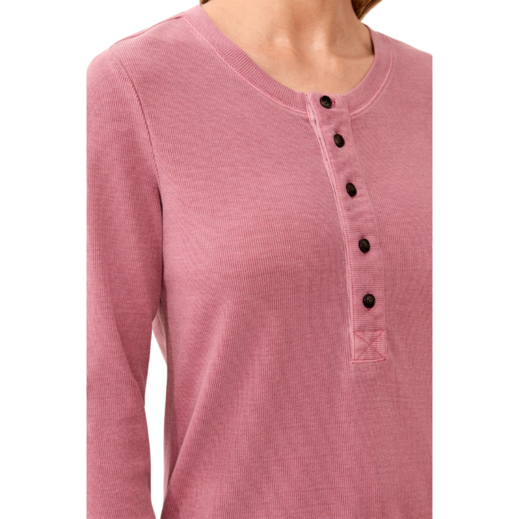 Tribal Tribal - Special Wash Long Sleeve Buttoned Henley Top
