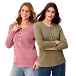 Tribal Special Wash Long Sleeve Buttoned Henley Top