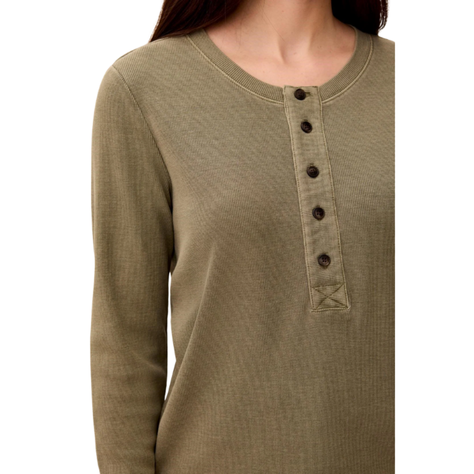Tribal Tribal - Special Wash Long Sleeve Buttoned Henley Top