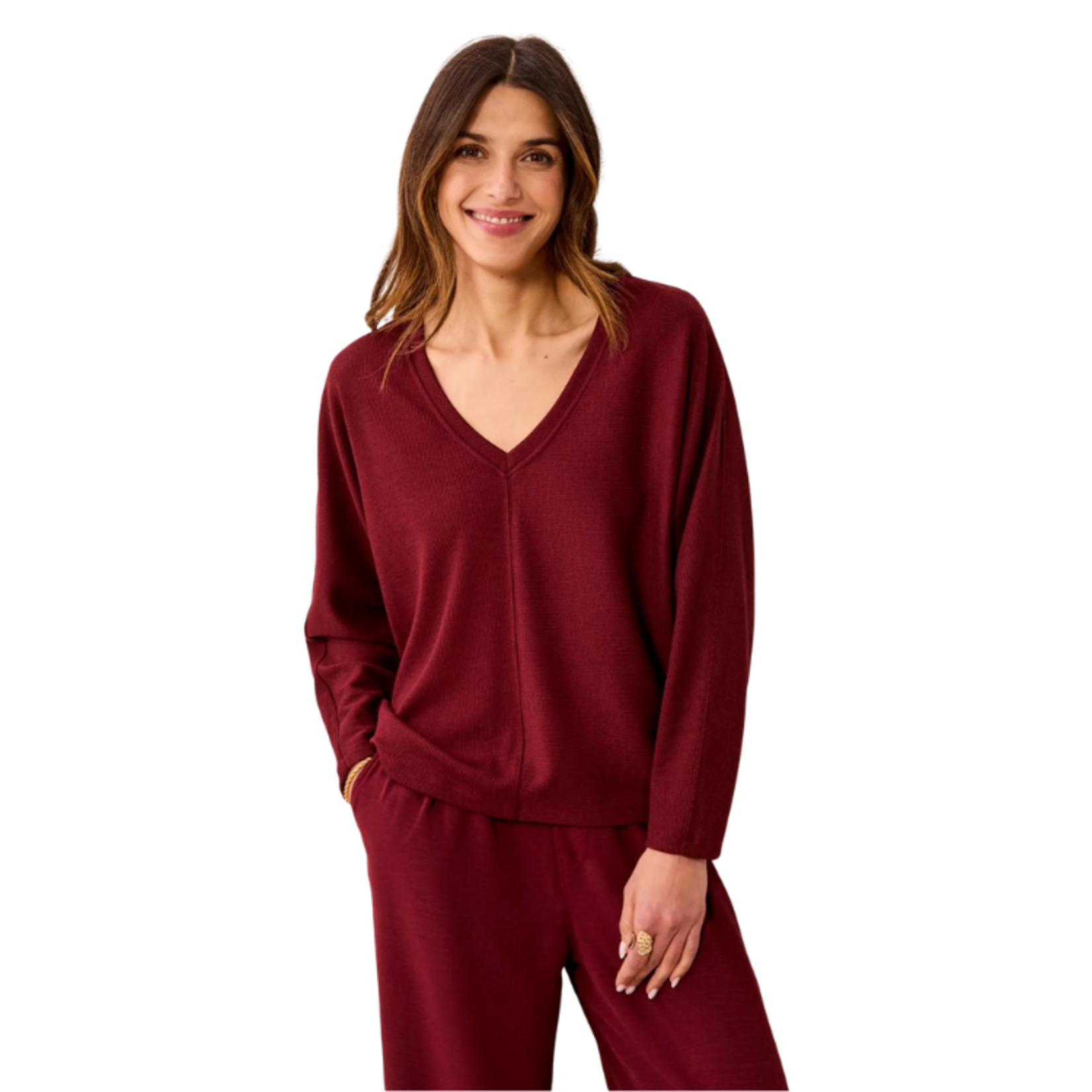 Tribal Tribal - Long  Sleeve Dolman V-Neck Top