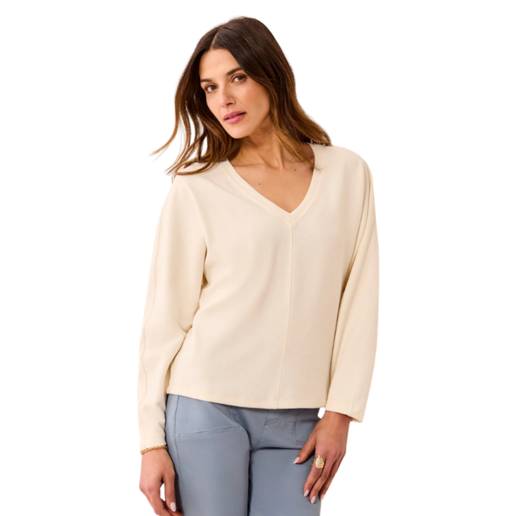 Tribal Tribal - Long  Sleeve Dolman V-Neck Top