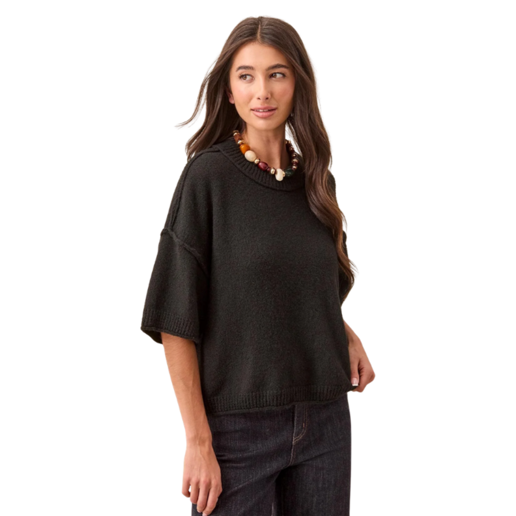 Tribal Tribal - Lightweight Drop Shoulder Crew Neck Elbow Sleeve Sweater