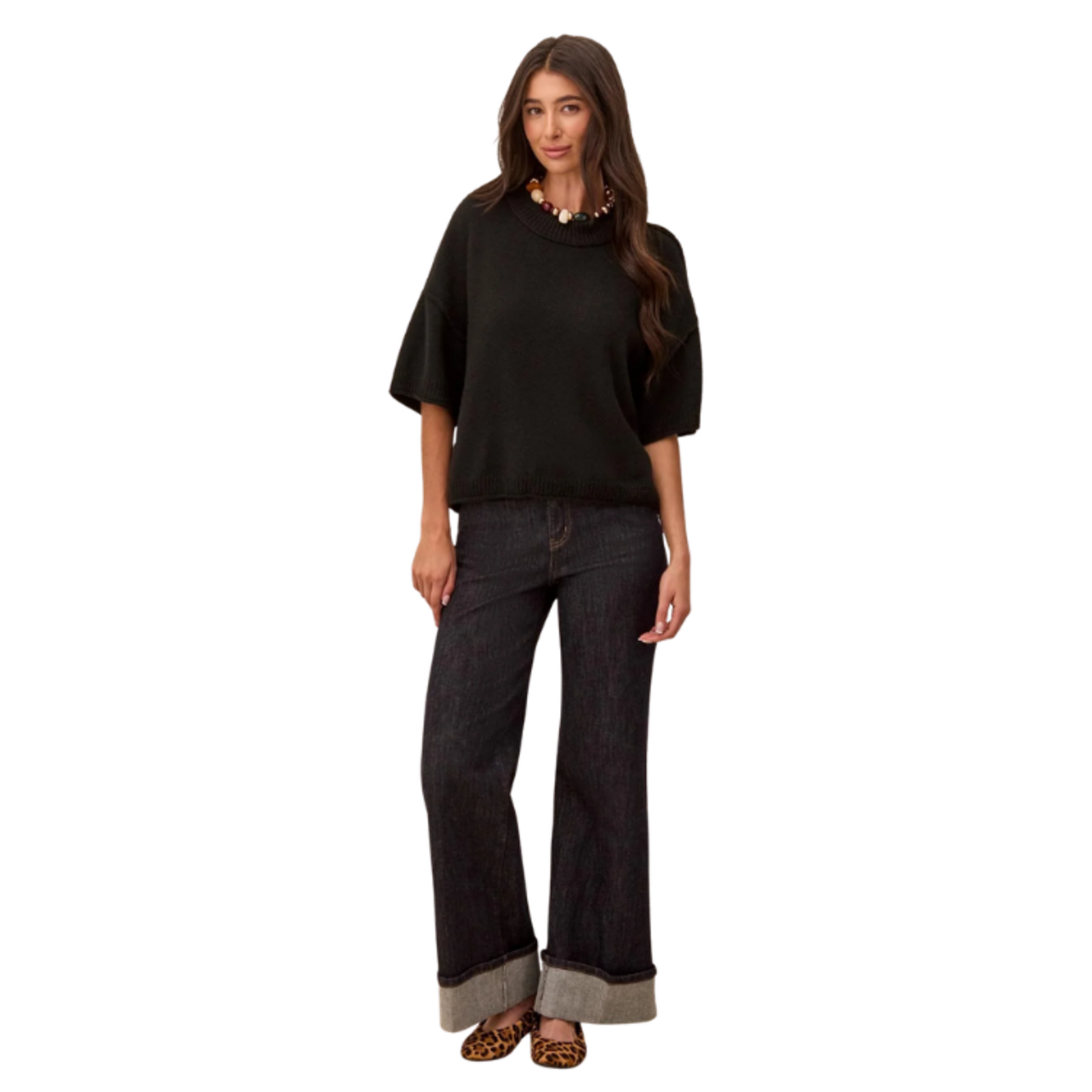 Tribal Tribal - Lightweight Drop Shoulder Crew Neck Elbow Sleeve Sweater
