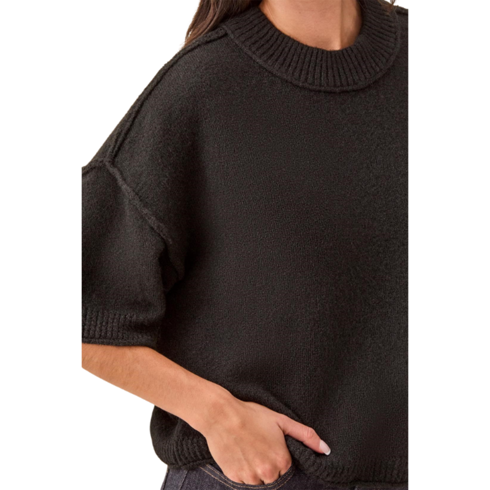 Tribal Tribal - Lightweight Drop Shoulder Crew Neck Elbow Sleeve Sweater