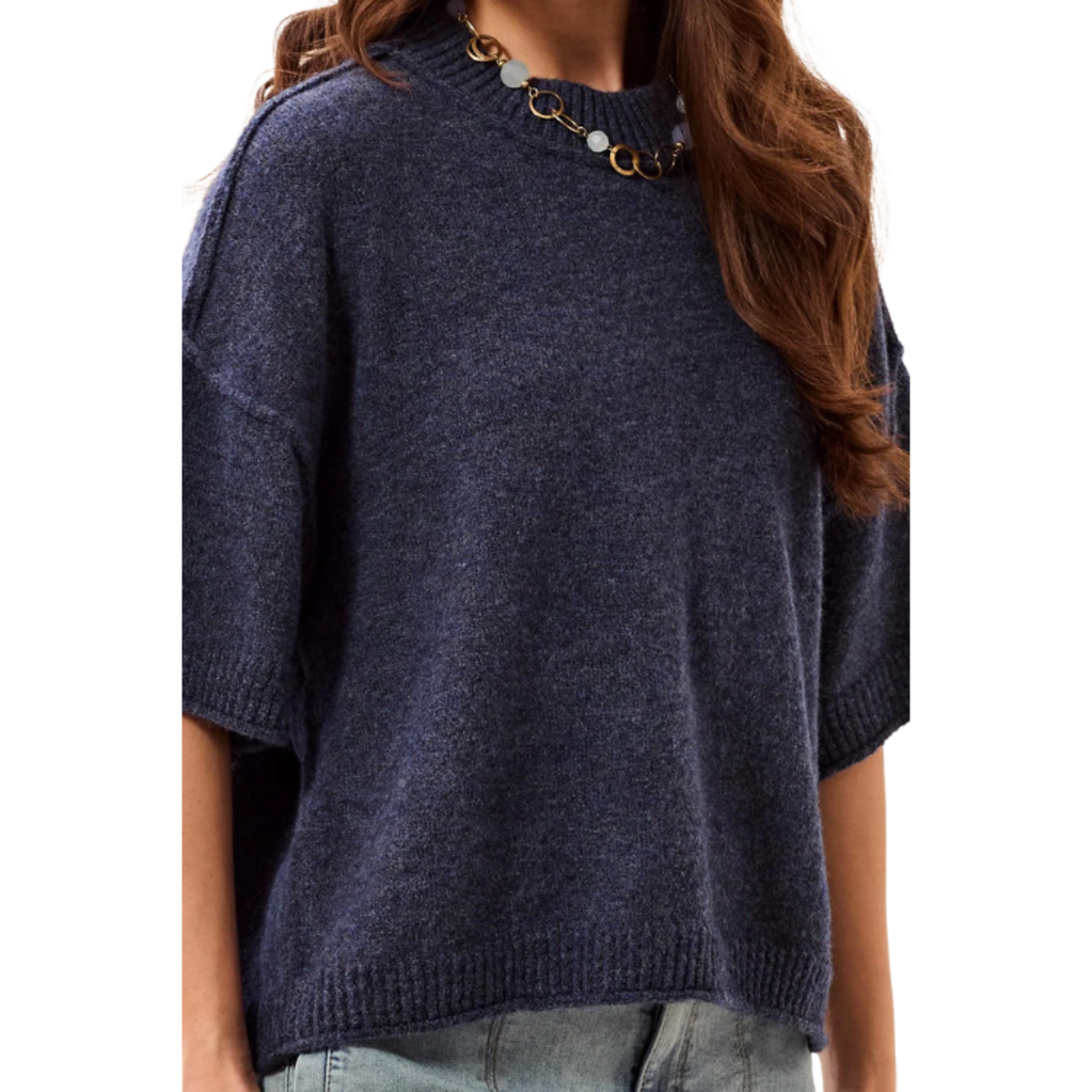 Tribal Tribal - Lightweight Drop Shoulder Crew Neck Elbow Sleeve Sweater