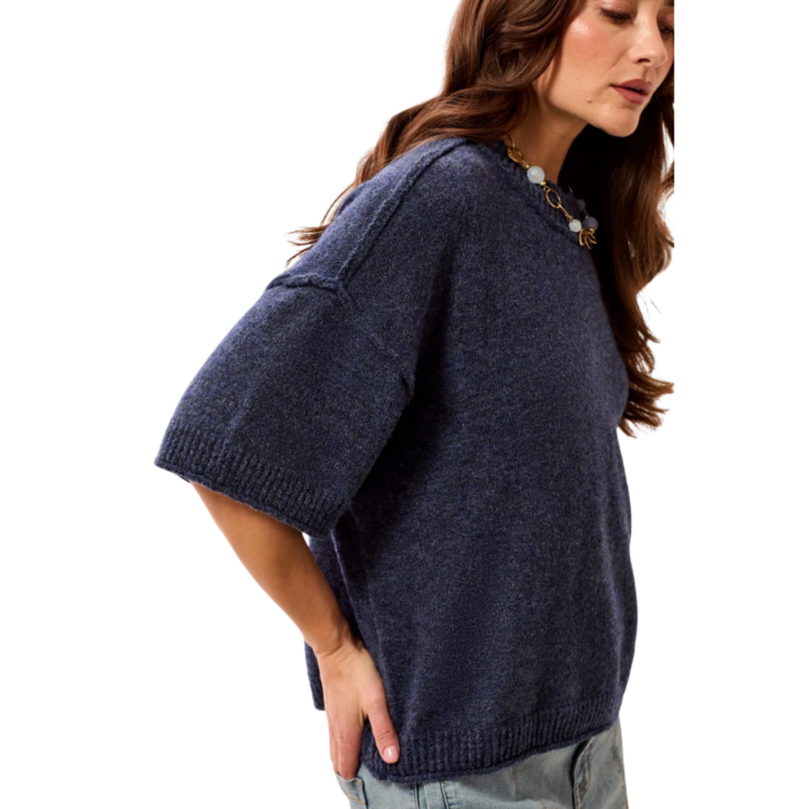 Tribal Tribal - Lightweight Drop Shoulder Crew Neck Elbow Sleeve Sweater