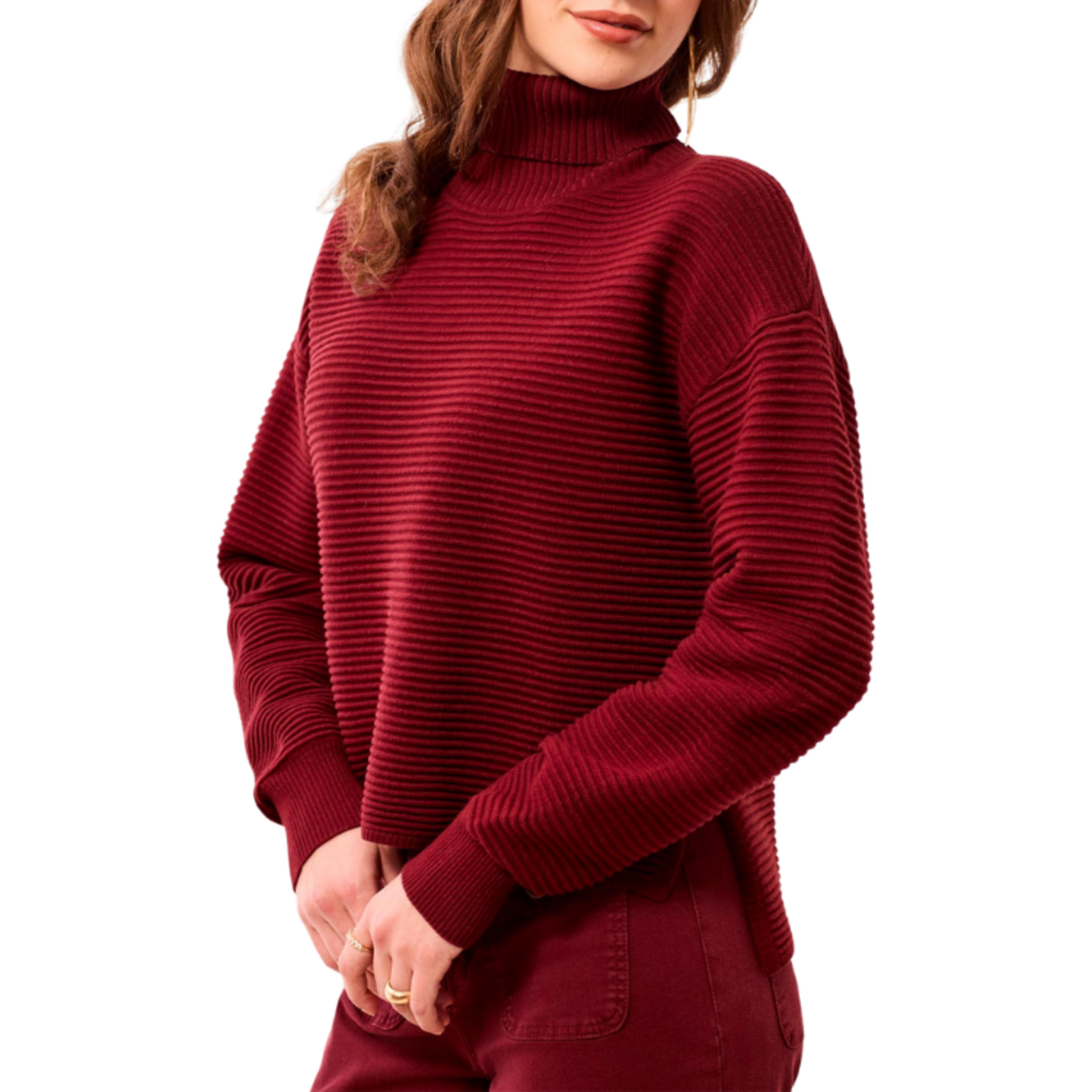 Tribal Tribal - T-Neck High Low Sweater w/ Side Slits