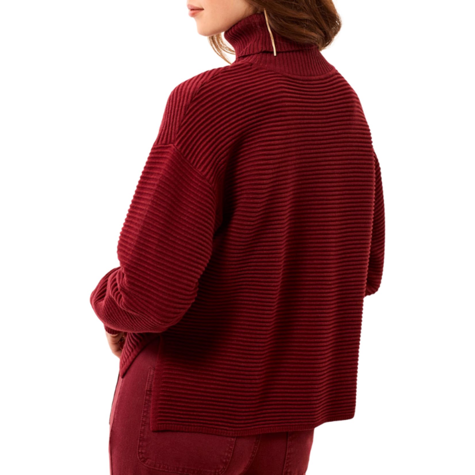 Tribal Tribal - T-Neck High Low Sweater w/ Side Slits