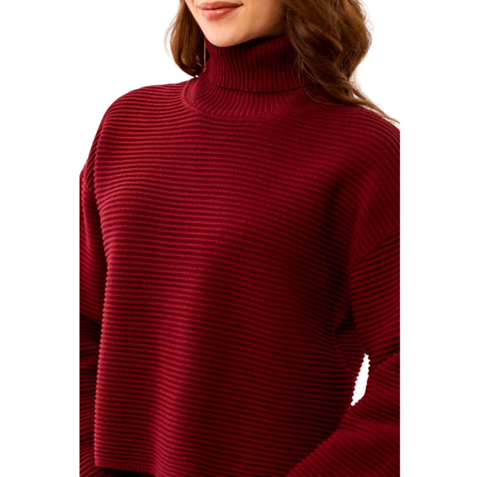 Tribal Tribal - T-Neck High Low Sweater w/ Side Slits
