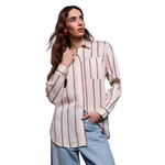 Tribal Blue Thread Lightweight Oversized Striped Drop Shoulder Collared Blouse